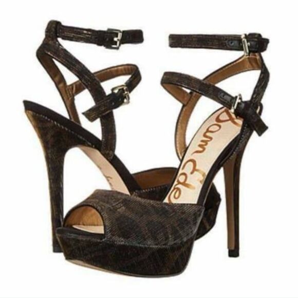Sam Edelman Nadine Leopard cheetah print peep toe platform heels - Picture 1 of 3